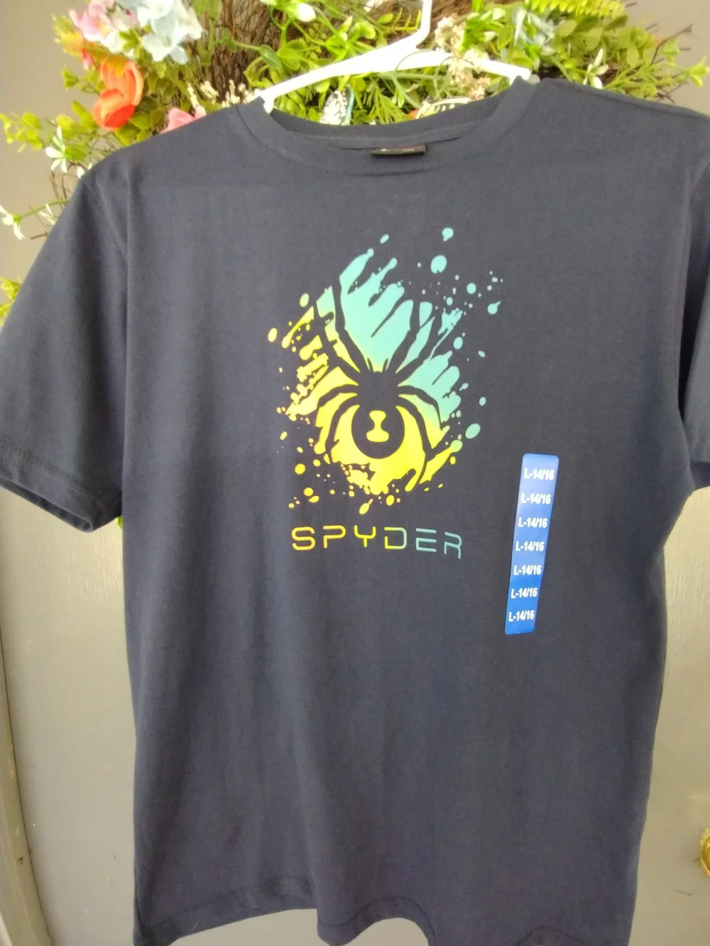 Spyder Black Graphic Logo Tee with Teal & Yellow Spider Splash